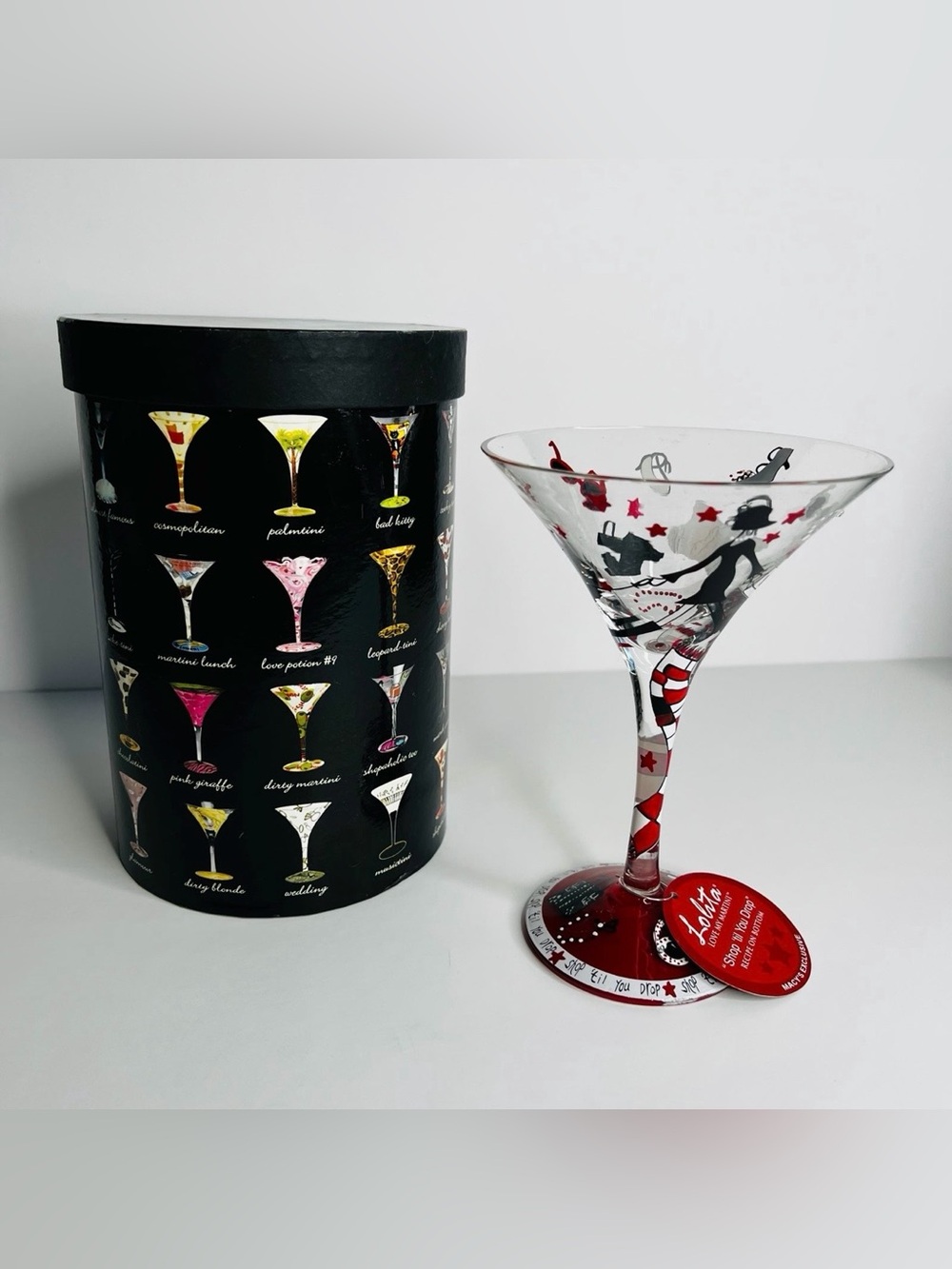 Lolita Shop Till You Drop Hand Painted Martini Glass with Box